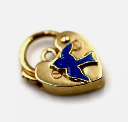 Small 9.5mm x 13mm 9ct 9k Yellow Gold Heart Pendant Padlock Bluebird