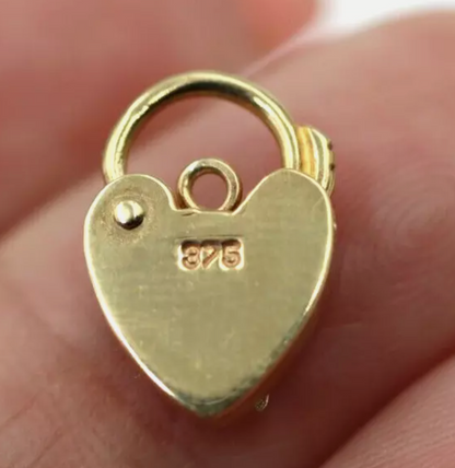 Small 9.5mm x 13mm 9ct 9k Yellow Gold Heart Pendant Padlock Bluebird