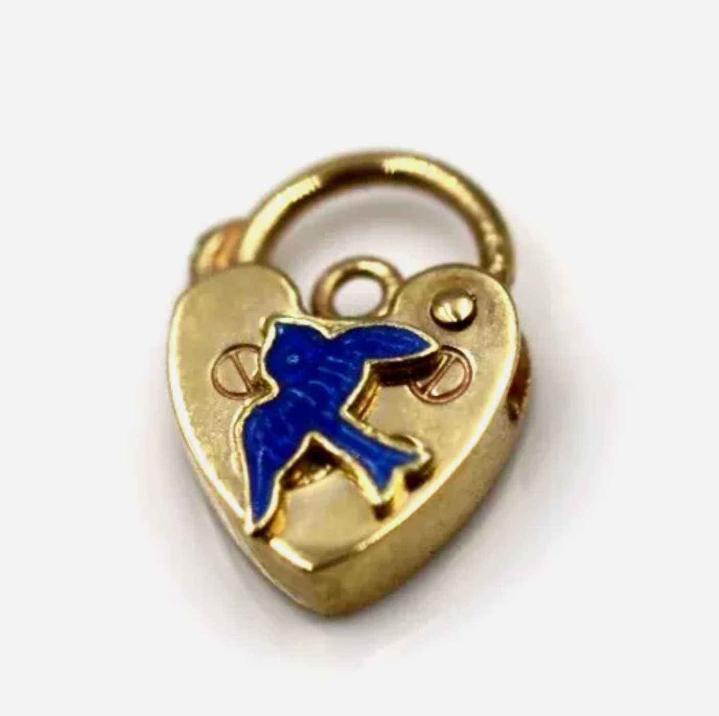 Small 9.5mm x 13mm 9ct 9k Yellow Gold Heart Pendant Padlock Bluebird