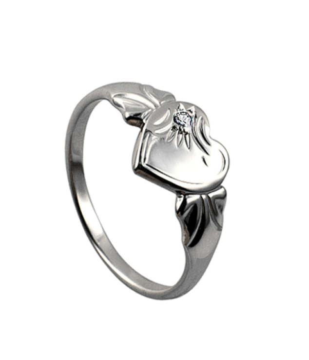 Sterling Silver 925 April Birthstone Heart Signet Ring +  White CZ