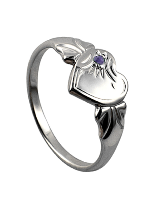 Sterling Silver 925 June Birthstone Heart Signet Ring +  Alexandrite CZ