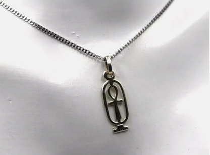 Sterling Silver 925 Cartouche In Ankh Charm / Pendant + 45cm Necklace