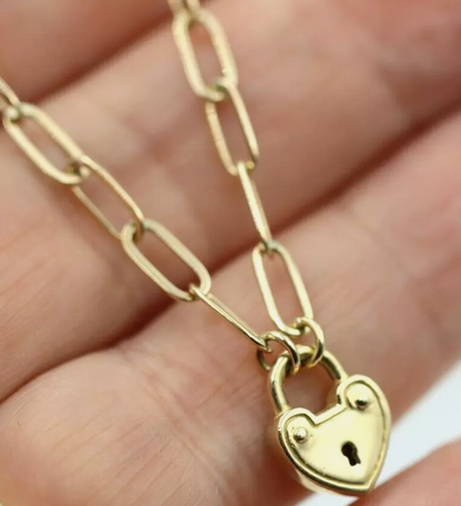 Genuine 9ct Yellow Gold Paper Clip Paperclip 50cm Necklace + Padlock