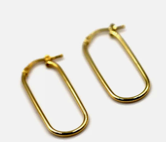 Genuine 9ct 9K 375 Yellow Gold Fine Long Oval Hoops Earrings