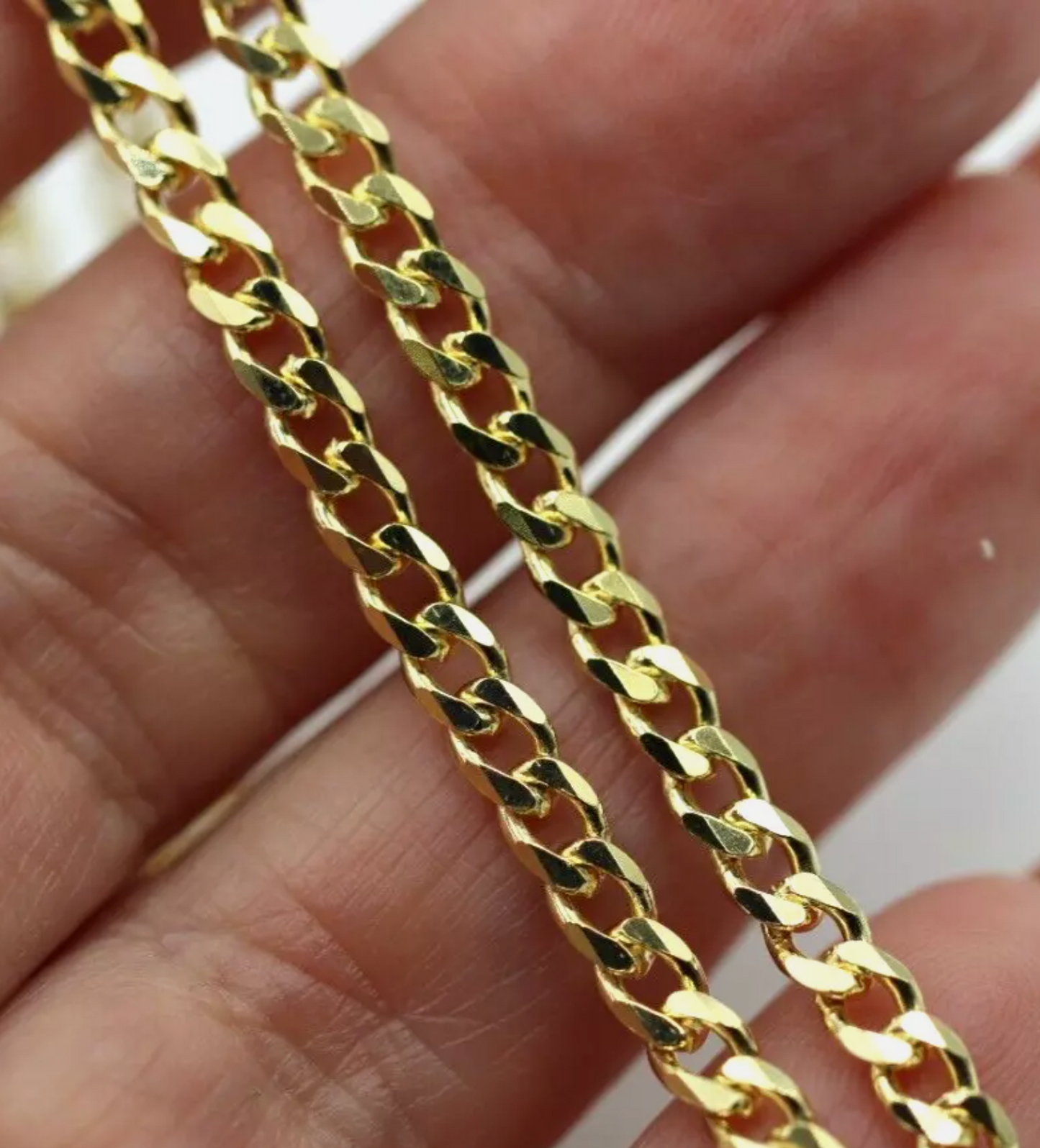 Sterling Silver 925 Yellow Gold Plated Bevelled Curb Chain 50cm, 55cm, 60cm or 70cm Necklace