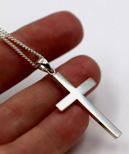 Sterling Silver 925 Plain Cross Pendant & 50cm Kerb Chain Necklace L50