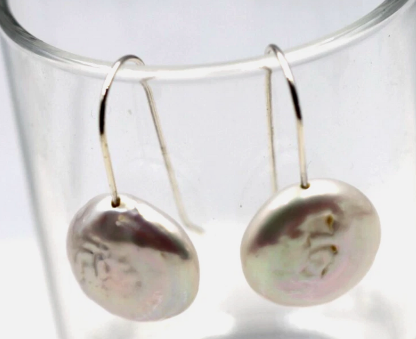 Sterling Silver 18mm Freshwater Cultured Coin Pear Hook Earrings