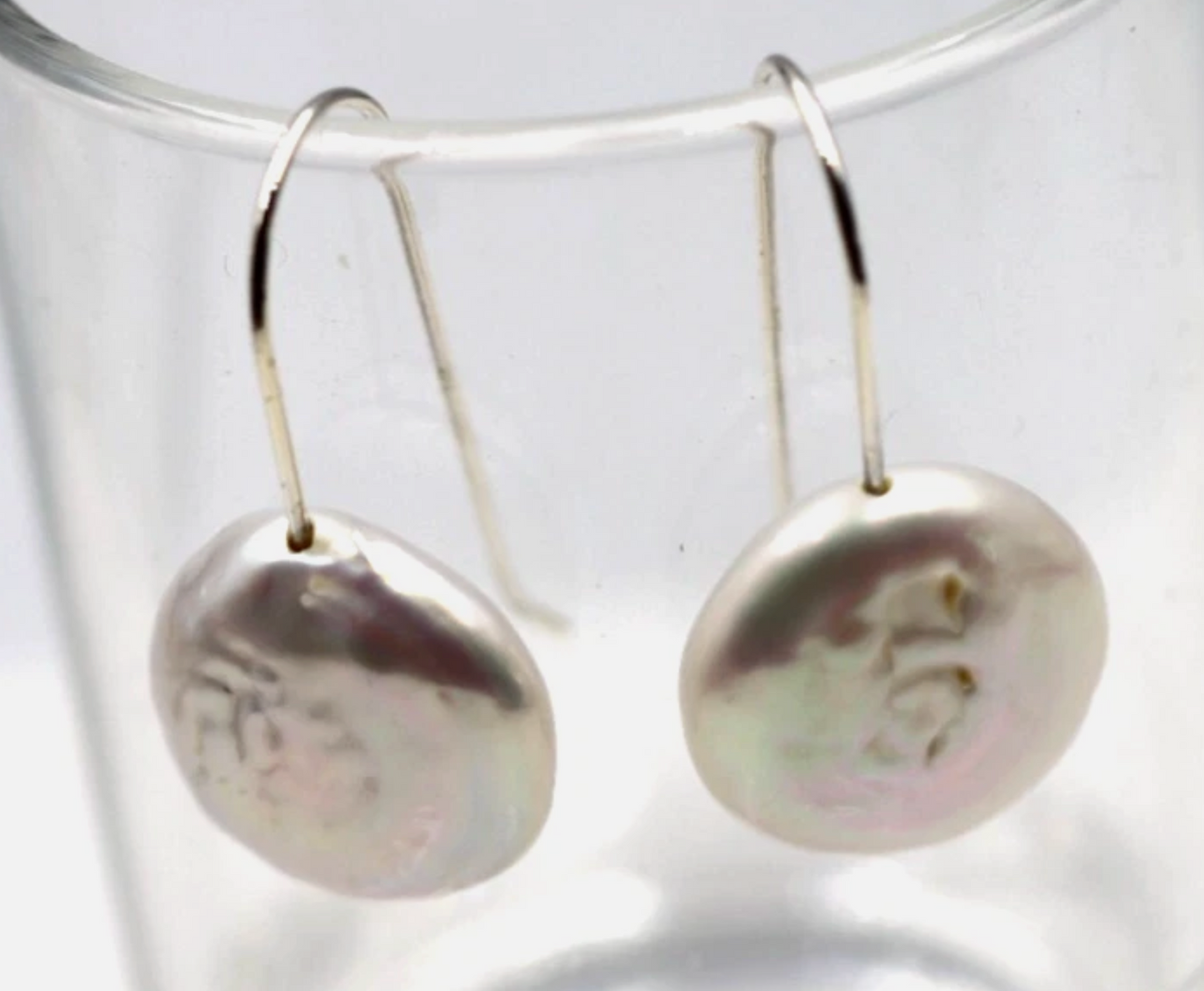 Sterling Silver 18mm Freshwater Cultured Coin Pear Hook Earrings