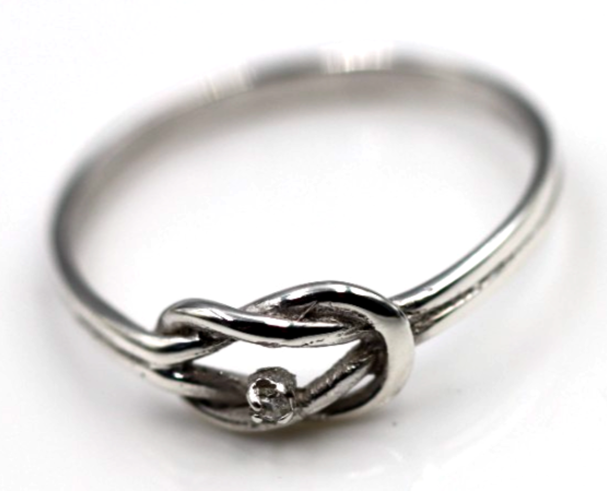 Genuine New Sterling Silver 925 Infinity Diamond Knot Ring Size P / 7.5