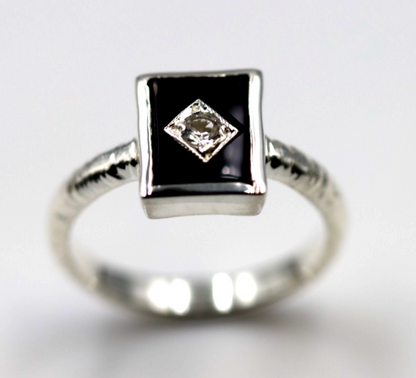 Genuine Size P Sterling Silver 925 Black Onyx Rectangular Ring