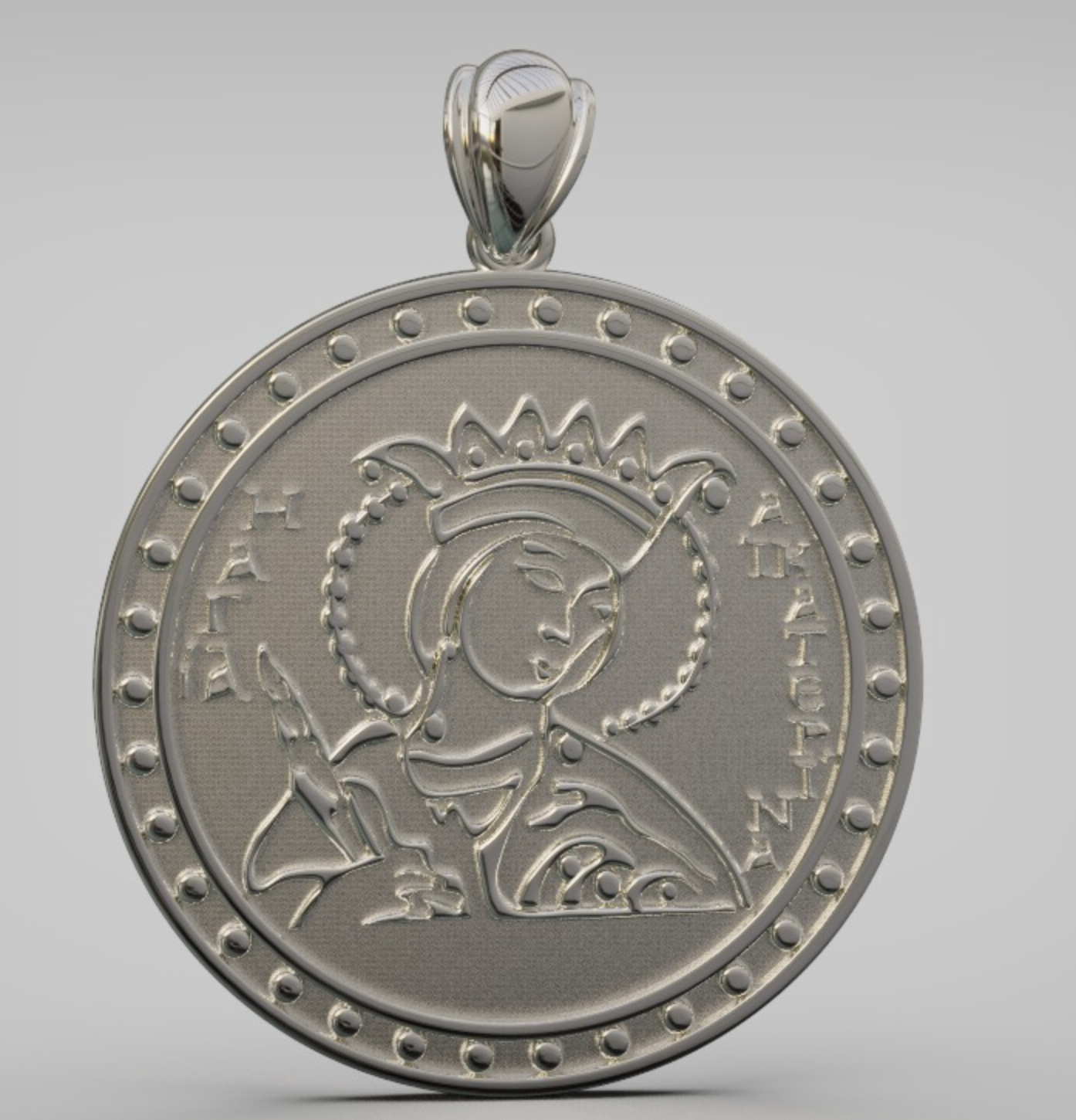Sterling Silver 925 Saint St Catherine Round Shield Pendant / Charm