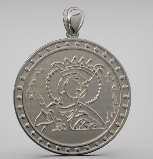 Sterling Silver 925 Saint St Catherine Round Shield Pendant / Charm