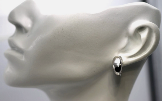 Sterling Sliver 925 Teardrop Dome Continental Clip Huggies Earrings