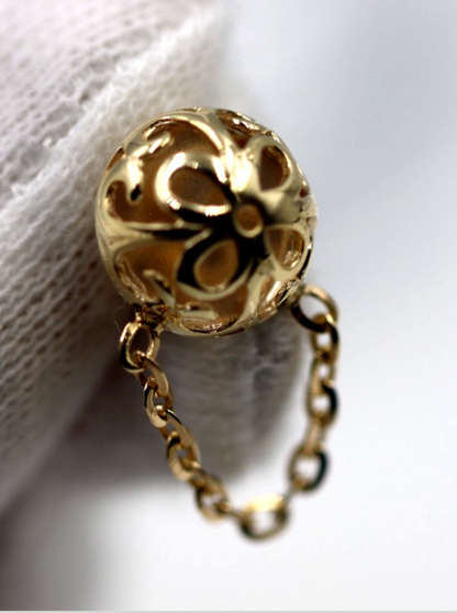Genuine 9ct 9K 375 Yellow, Rose or White Gold 375 Half Ball 10mm Stud Filigree + Chain Earrings
