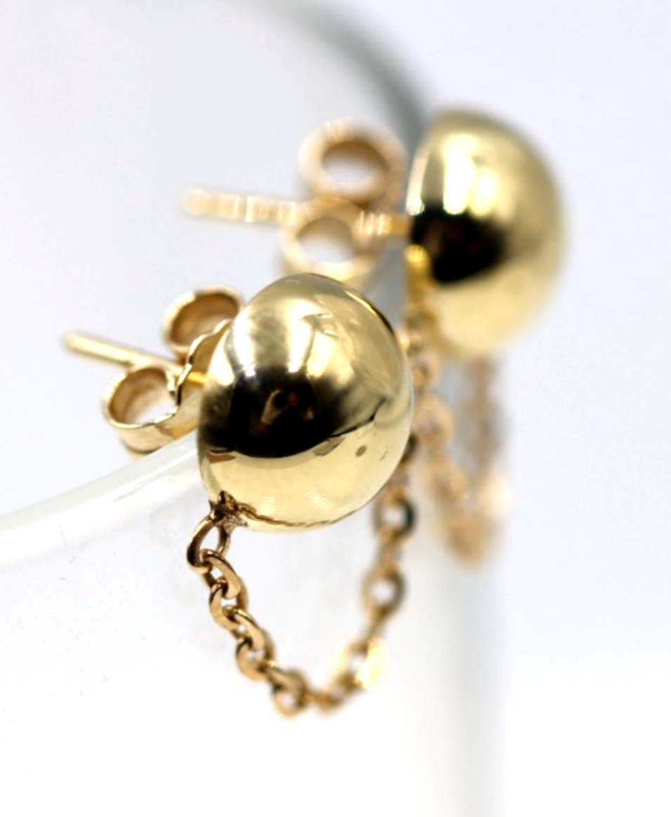 Genuine 9ct 9k 375 Yellow, Rose or White Gold 375 Half Ball 10mm Stud Plain Ball + Chain Earring