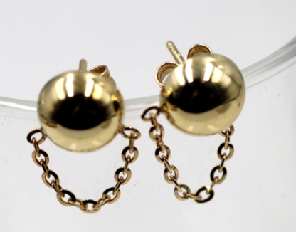Genuine 9ct 9k 375 Yellow, Rose or White Gold 375 Half Ball 10mm Stud Plain Ball + Chain Earring