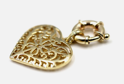 Kaedesigns Genuine 9ct 9k 375 Large Yellow, Rose or White Gold Filigree Flower Double Sided Heart Pendant + Bolt Ring