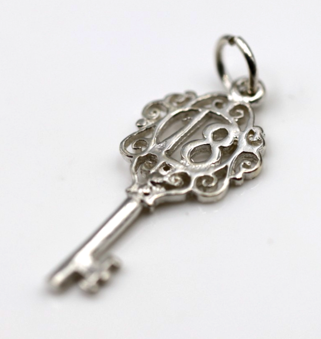 Sterling Silver 925 Small Fancy Key 18th Pendant Or Charm