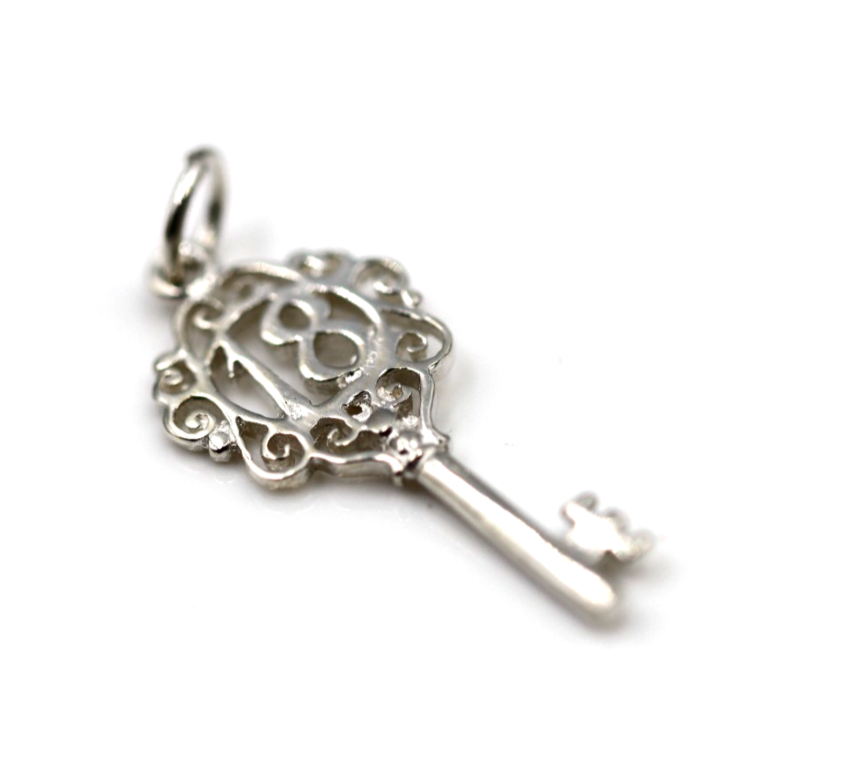 Sterling Silver 925 Small Fancy Key 18th Pendant Or Charm