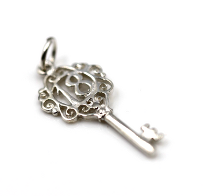 Sterling Silver 925 Small Fancy Key 18th Pendant Or Charm