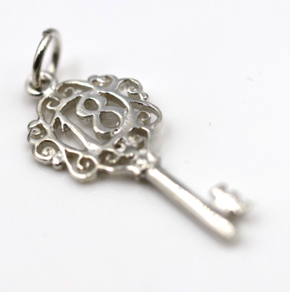 Sterling Silver 925 Small Fancy Key 18th Pendant Or Charm