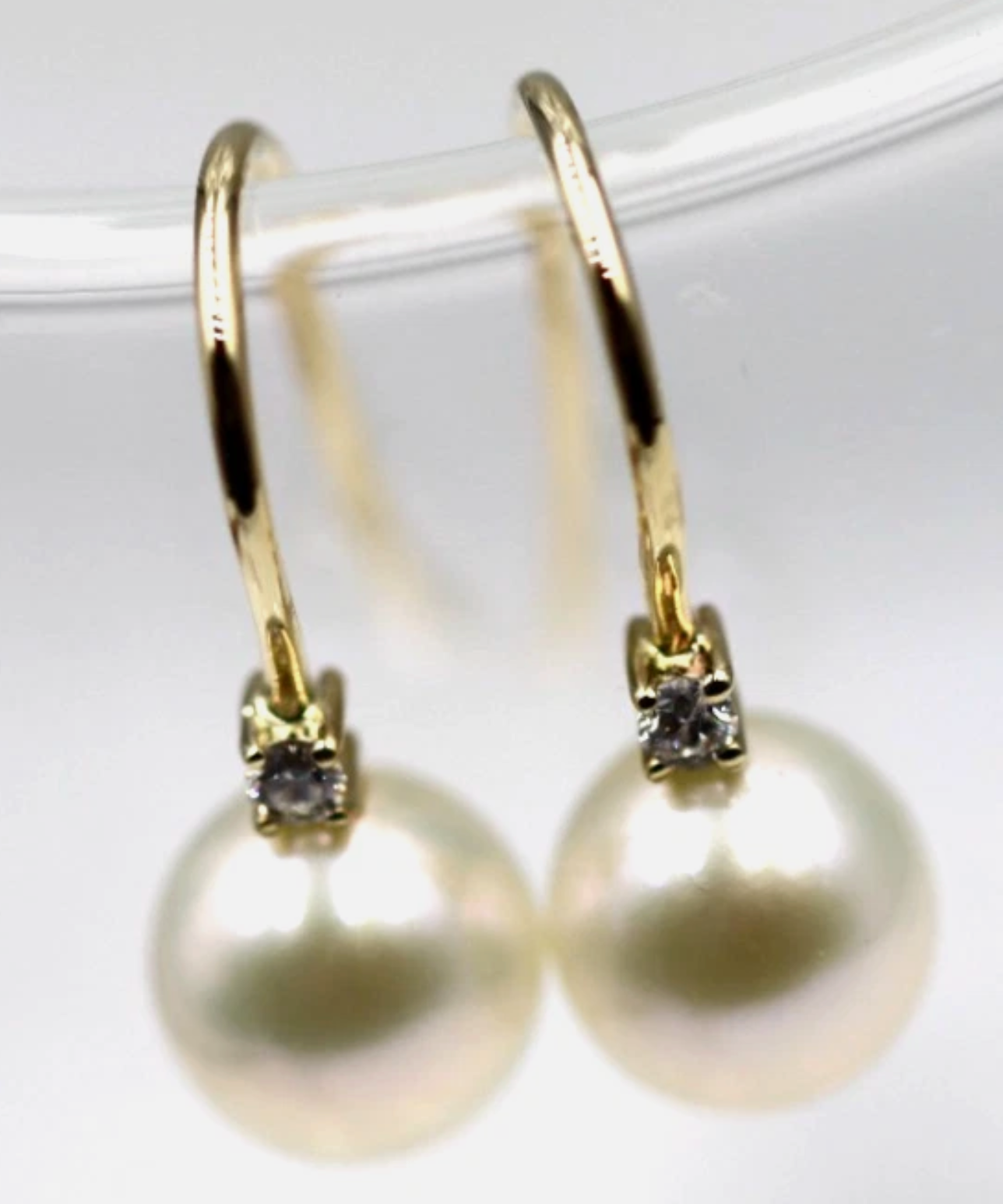 Genuine 9ct Yellow Gold Diamond Set Cultured Pearl Ball Drop Earrings