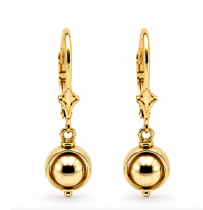 Genuine 9ct 9k Yellow, Rose or White Gold Spinning Belcher Ball Continental Hooks Drop Earrings