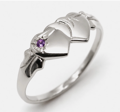 Size Y 9ct Yellow, Rose or White Gold 375 Amethyst (Birthstone Of February) Double Heart Signet Ring