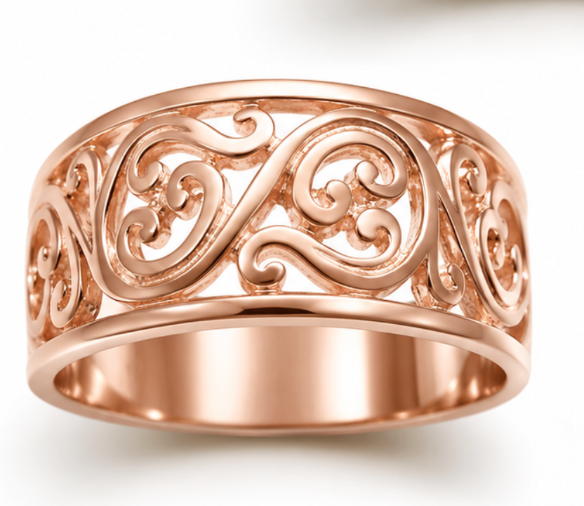 Genuine 9ct 9K 375 Full Solid Wide Yellow, Rose or White Gold Filigree Flower Swirl Ring 336 - Choose your ring size J to Q