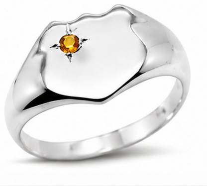 Solid Genuine Large Sterling Silver 925 Shield Yellow Citrine Signet Ring - Choose your size H to R