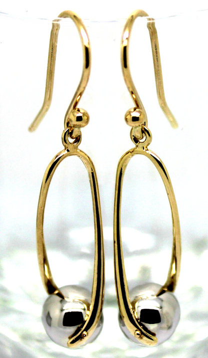 Kaedesigns Genuine 9ct 9kt 375 Yellow & White Gold 8mm Ball Drop Earrings