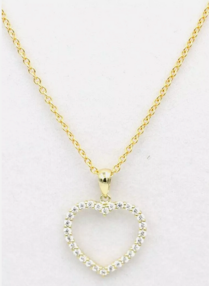 Genuine 9ct Yellow Gold CZ Heart Pendant + Belcher Chain Necklace 50cm