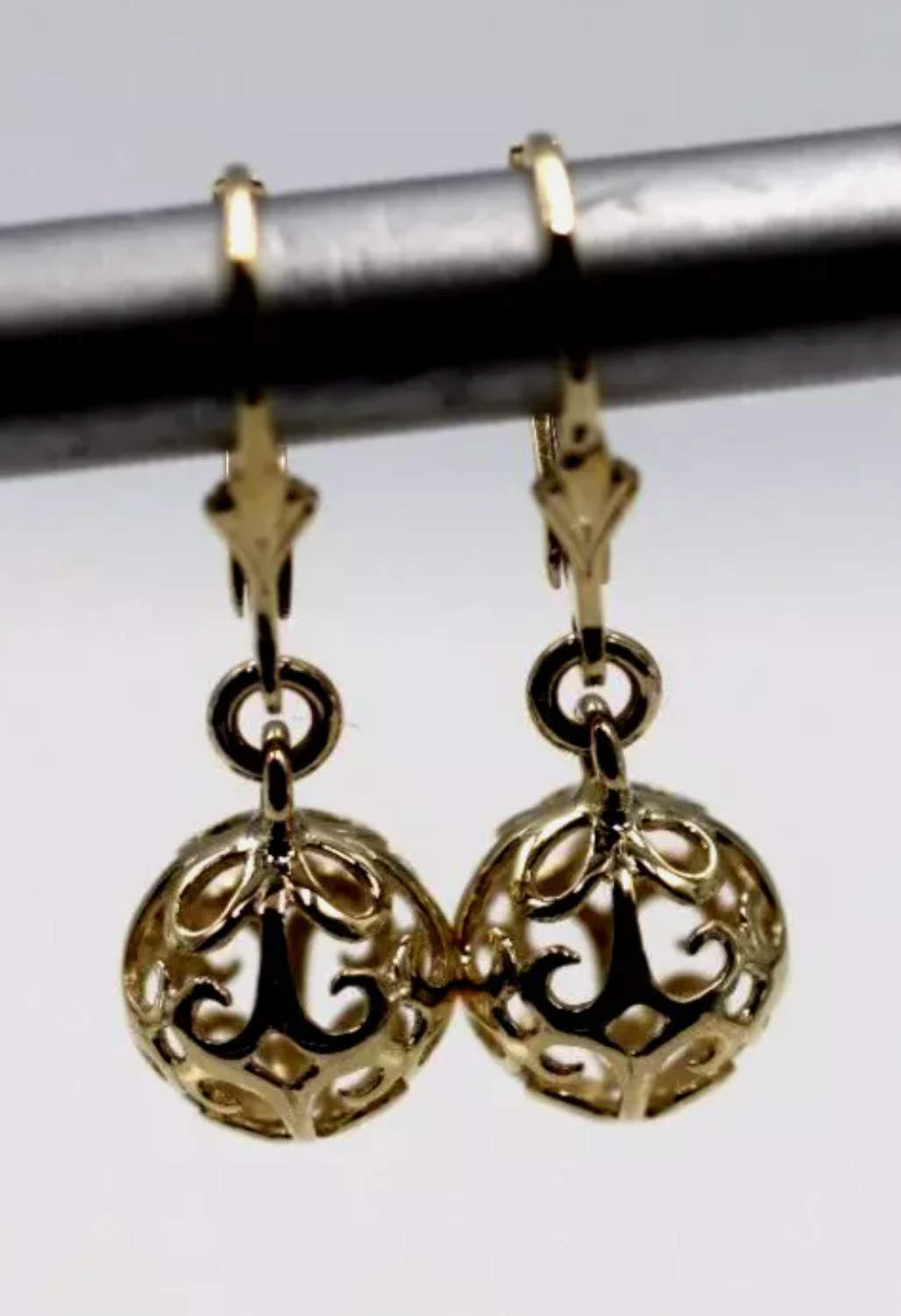 Genuine 9ct 9k 375 Yellow, Rose or White Gold 10mm Filigree Ball Hook Continental Earrings