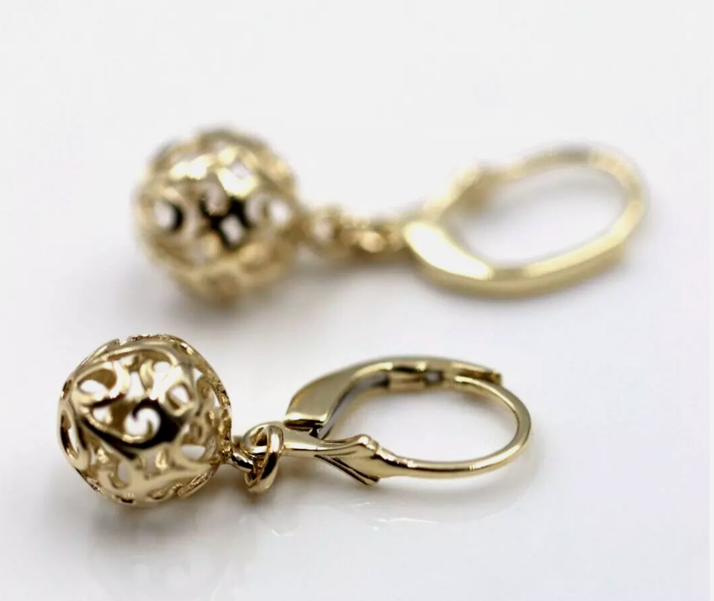 Genuine 9ct 9k 375 Yellow, Rose or White Gold 10mm Filigree Ball Hook Continental Earrings