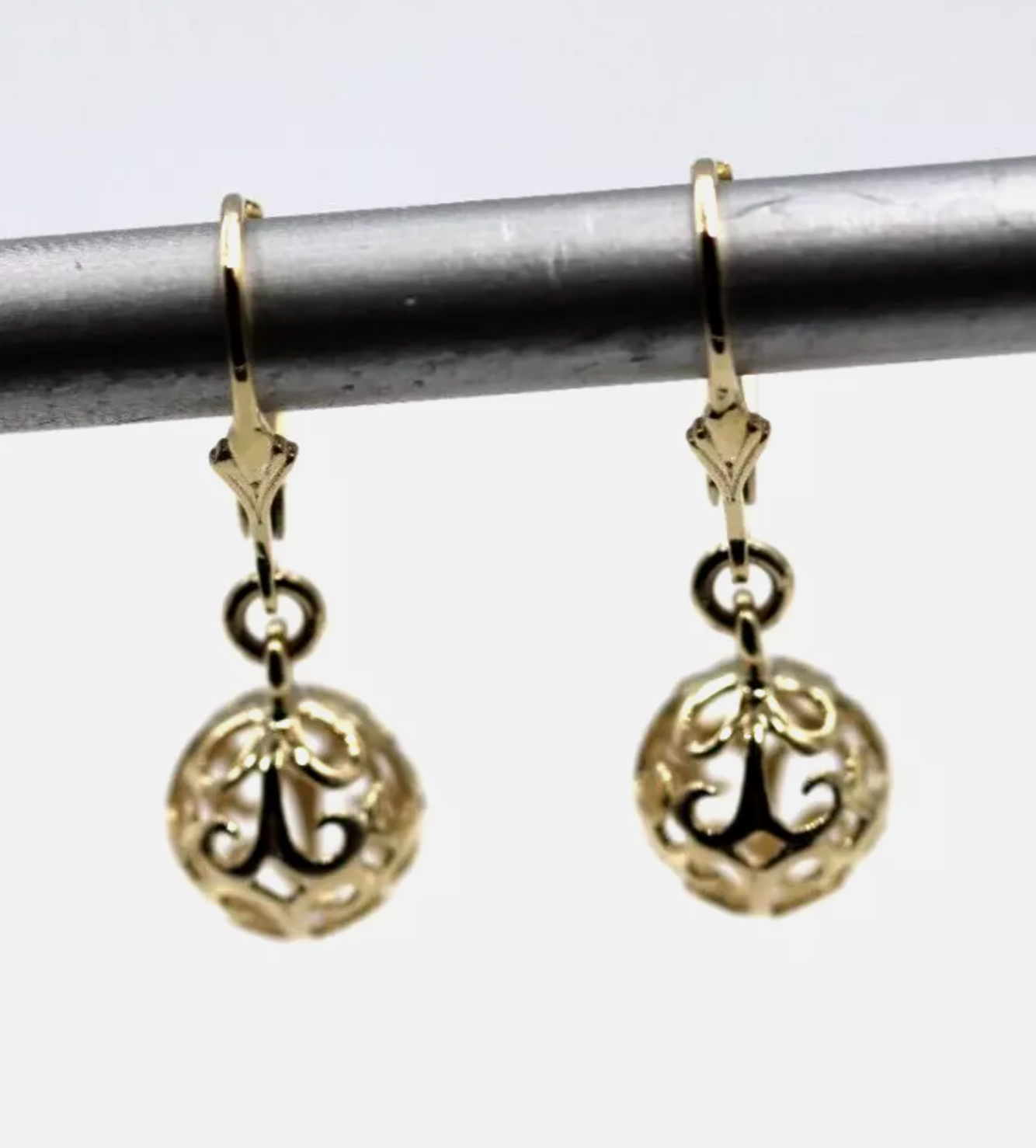 Genuine 9ct 9k 375 Yellow, Rose or White Gold 10mm Filigree Ball Hook Continental Earrings