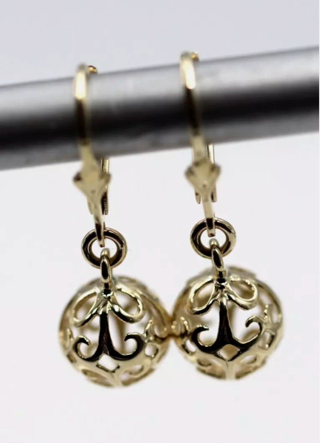 Genuine 9ct 9k 375 Yellow, Rose or White Gold 10mm Filigree Ball Hook Continental Earrings