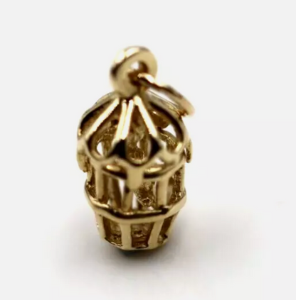 Kaedesigns Small 9ct 9k 375 Yellow Gold Solid Bird Cage with Bird Pendant or Charm