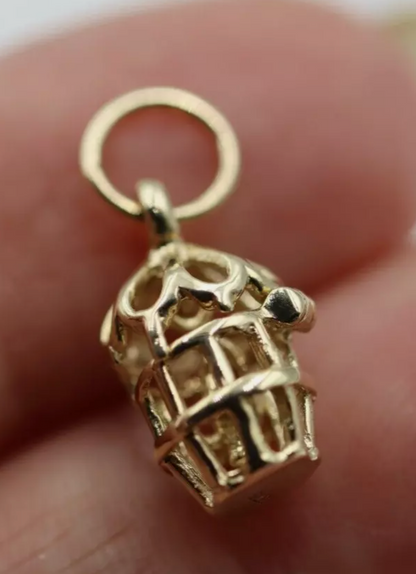 Kaedesigns Small 9ct 9k 375 Yellow Gold Solid Bird Cage with Bird Pendant or Charm
