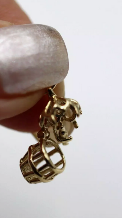 Kaedesigns Small 9ct 9k 375 Yellow Gold Solid Bird Cage with Bird Pendant or Charm