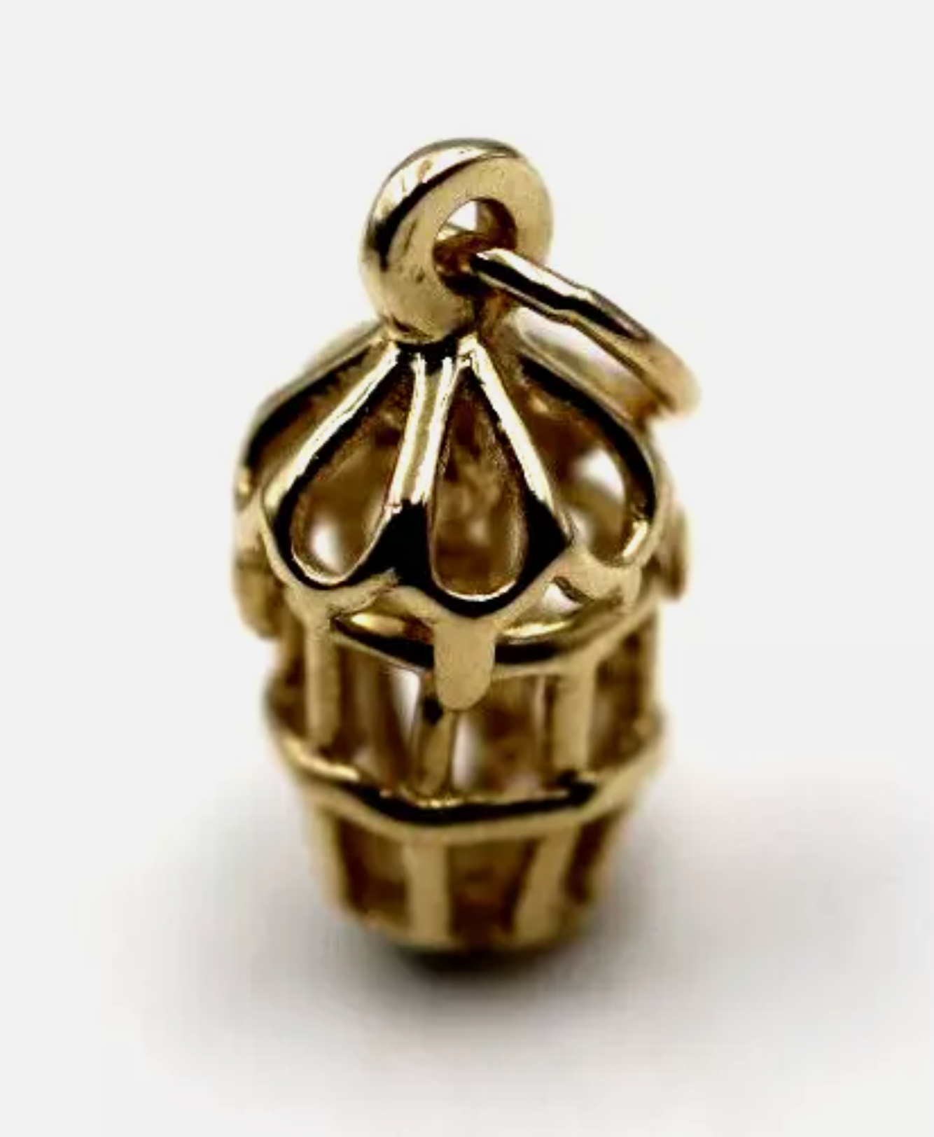 Kaedesigns Small 9ct 9k 375 Yellow Gold Solid Bird Cage with Bird Pendant or Charm