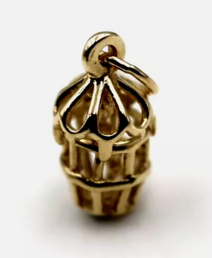 Kaedesigns Small 9ct 9k 375 Yellow Gold Solid Bird Cage with Bird Pendant or Charm