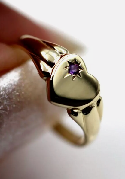 Genuine 9ct 9K Yellow, Rose or White Gold 375, Amethyst (Birthstone Of February) Signet Ring