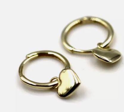Genuine 9ct 375 Yellow Gold Hoop Small Huggies Heart Earrings