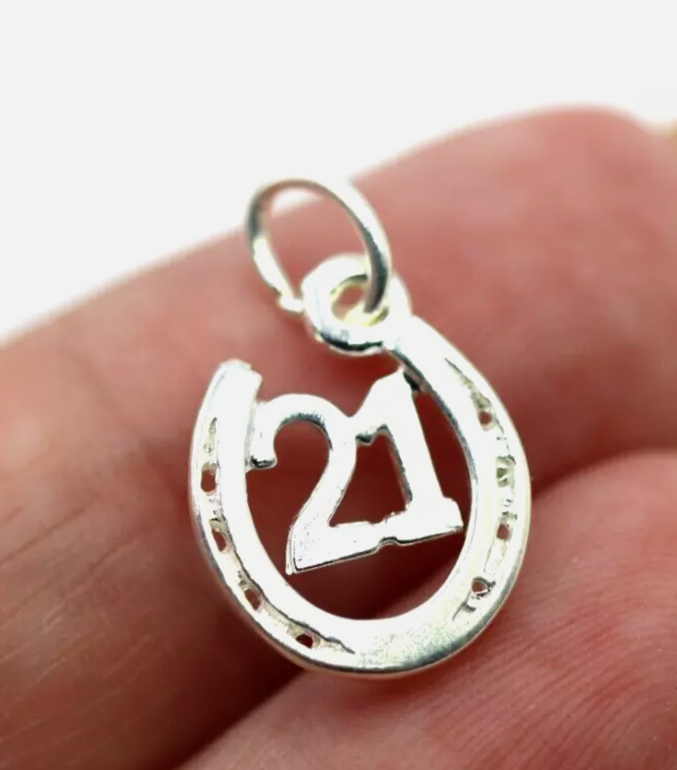 Genuine Sterling Silver 925 21st 21 in Horseshoe Pendant Charm