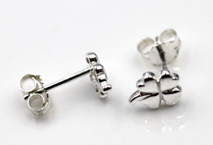 Sterling Silver 925 Children Child Small Four Leaf Clover Earrings