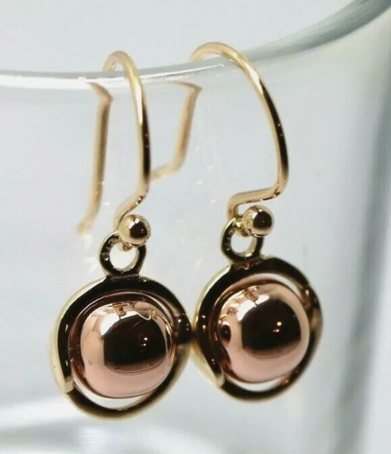 Genuine 9ct 9k Yellow & Rose Gold 375 Hook Ball Drop Earrings