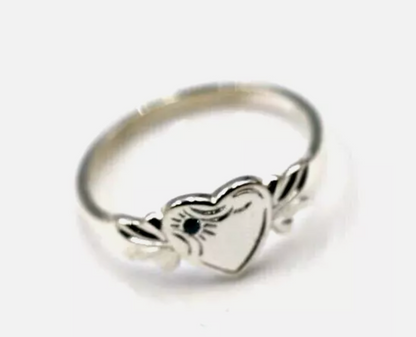 Sterling Silver 925 March Birthstone Heart Signet Ring +Aquamarine CZ