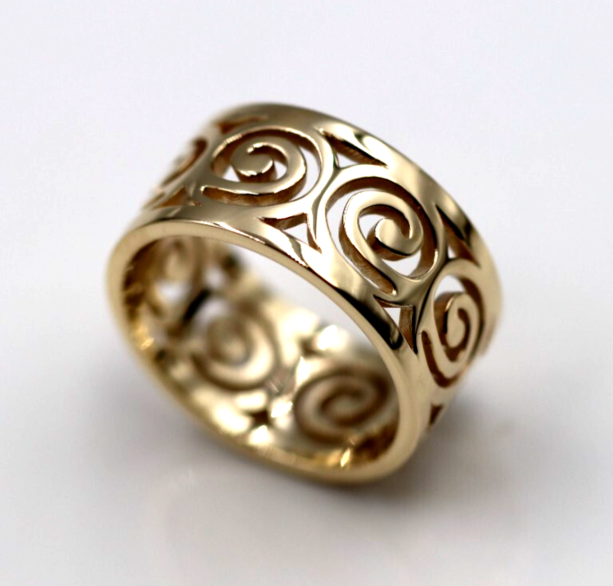 Size O 1/2 or 7.25 - 10mm Wide Solid Genuine 9ct 9k Yellow, Rose or White Gold Swirl Surf Wave Ring