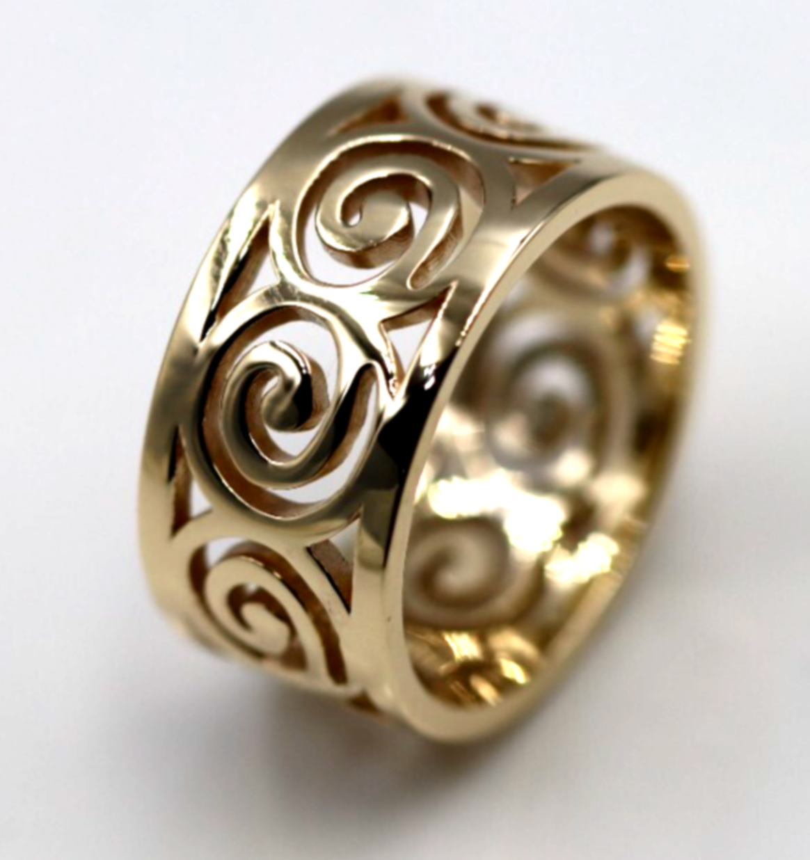 Size O 1/2 or 7.25 - 10mm Wide Solid Genuine 9ct 9k Yellow, Rose or White Gold Swirl Surf Wave Ring