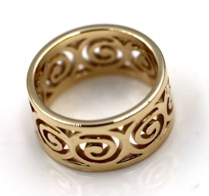 Size O 1/2 or 7.25 - 10mm Wide Solid Genuine 9ct 9k Yellow, Rose or White Gold Swirl Surf Wave Ring